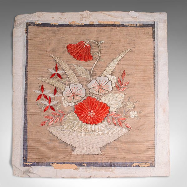 Pair Of Antique Decorative Panels, Chinese, Embroidered Silk, Victorian, C.1880