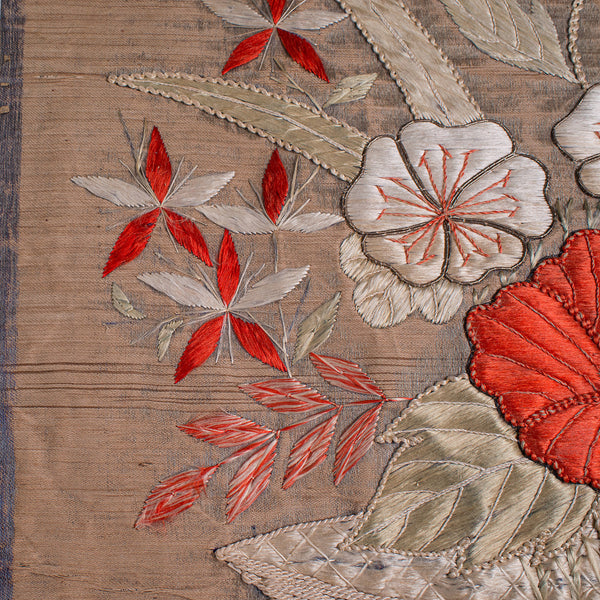 Pair Of Antique Decorative Panels, Chinese, Embroidered Silk, Victorian, C.1880