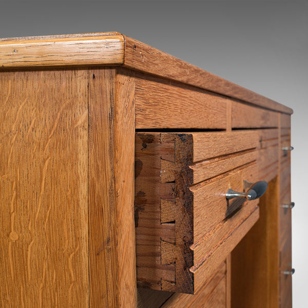 Vintage Office Desk, English, Light Oak, Writing Table, Mid Century, Circa 1960