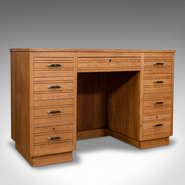 Vintage Office Desk, English, Light Oak, Writing Table, Mid Century, Circa 1960
