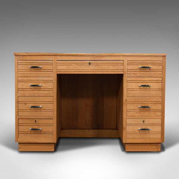 Vintage Office Desk, English, Light Oak, Writing Table, Mid Century, Circa 1960