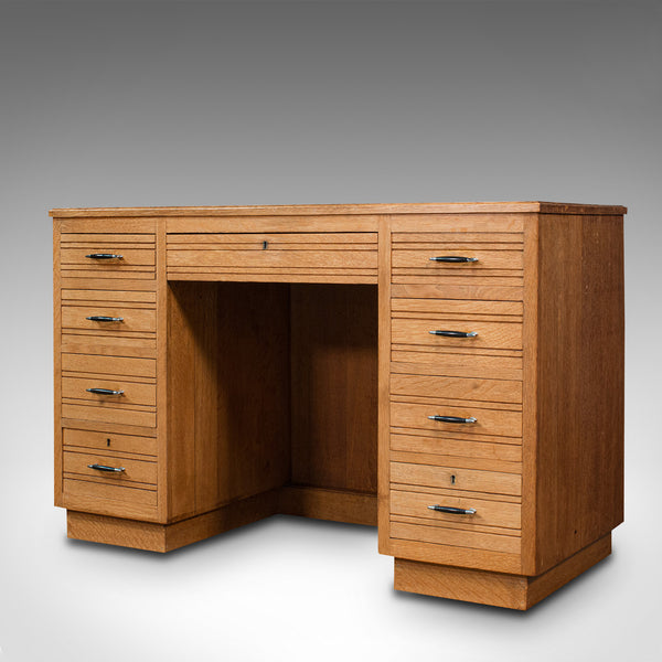 Vintage Office Desk, English, Light Oak, Writing Table, Mid Century, Circa 1960