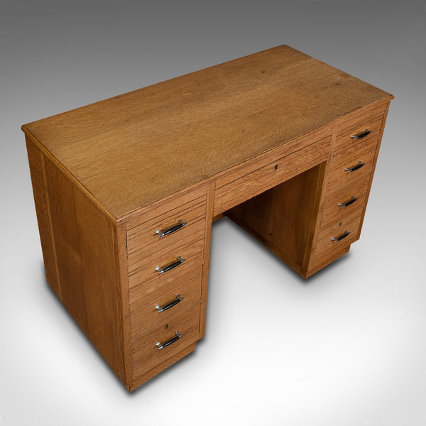 Vintage Office Desk, English, Light Oak, Writing Table, Mid Century, Circa 1960