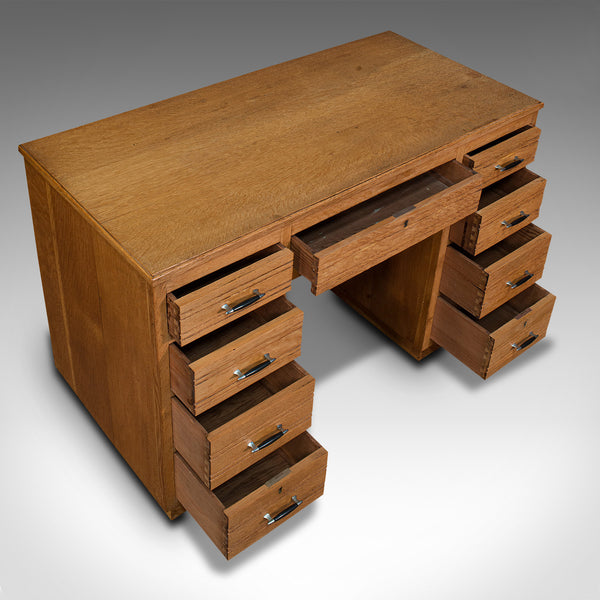 Vintage Office Desk, English, Light Oak, Writing Table, Mid Century, Circa 1960