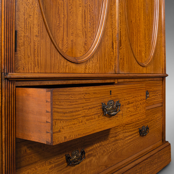 Antique Master Bedroom Wardrobe, Satinwood, Cupboard, Maple And Co, Edwardian