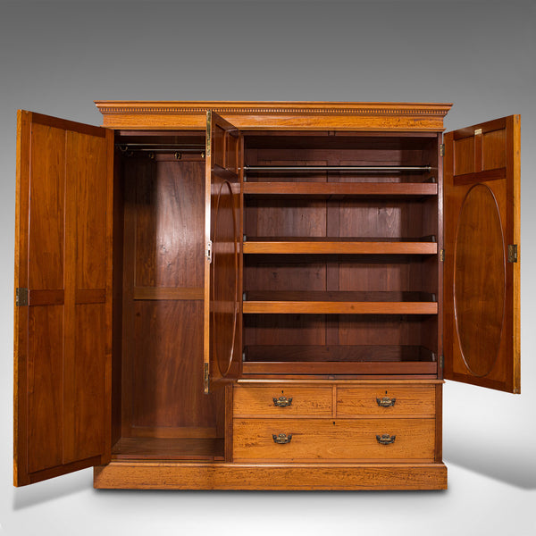 Antique Master Bedroom Wardrobe, Satinwood, Cupboard, Maple And Co, Edwardian