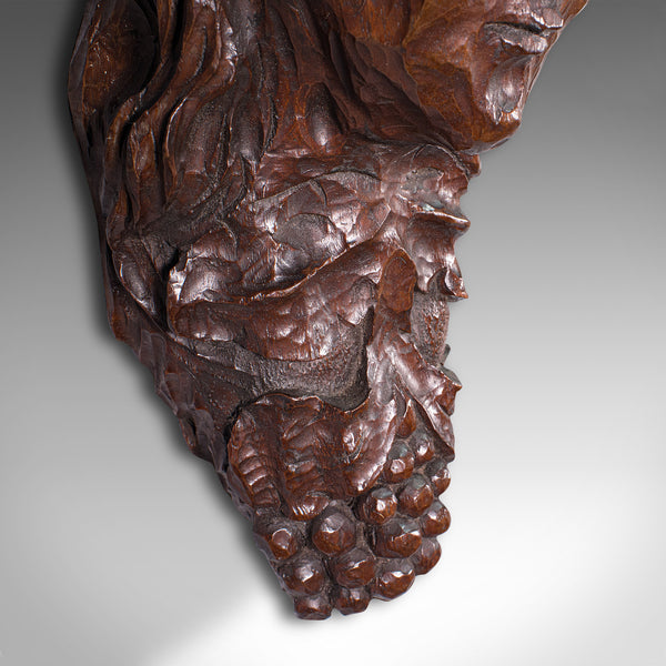 Antique Decorative Sconce, American, Carved Oak, Figure, Candle Bracket, C.1800
