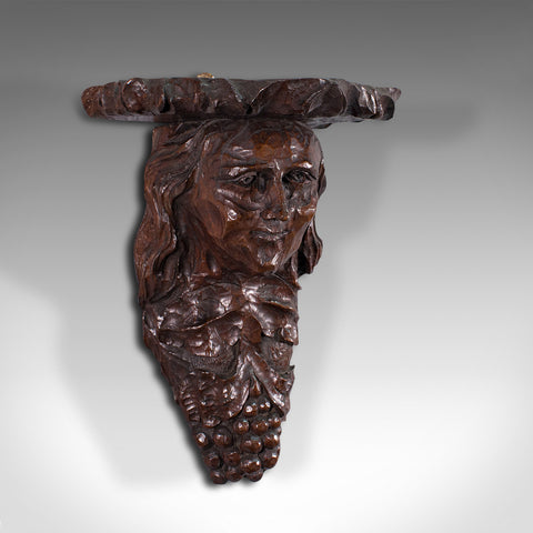 Antique Decorative Sconce, American, Carved Oak, Figure, Candle Bracket, C.1800