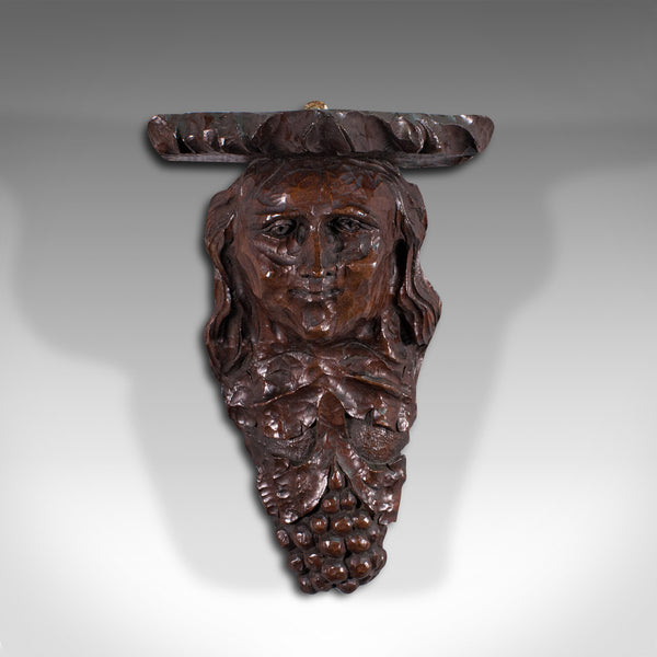 Antique Decorative Sconce, American, Carved Oak, Figure, Candle Bracket, C.1800