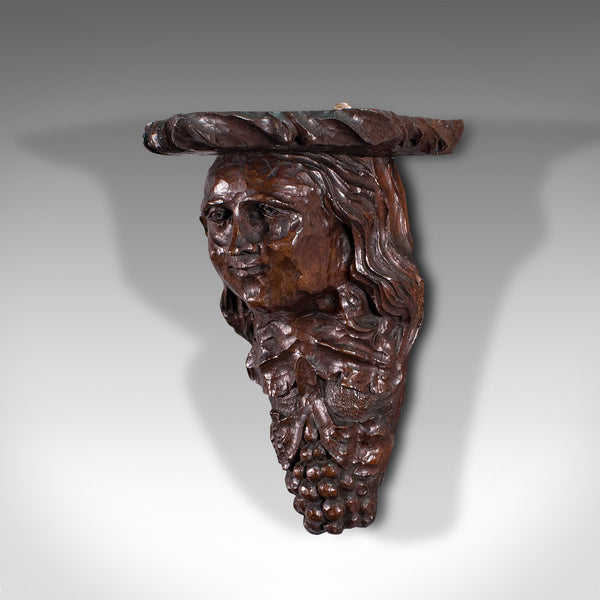 Antique Decorative Sconce, American, Carved Oak, Figure, Candle Bracket, C.1800