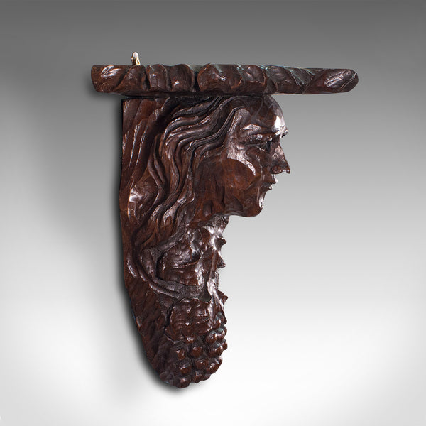 Antique Decorative Sconce, American, Carved Oak, Figure, Candle Bracket, C.1800