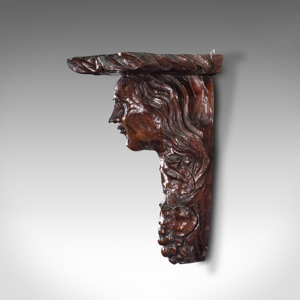 Antique Decorative Sconce, American, Carved Oak, Figure, Candle Bracket, C.1800