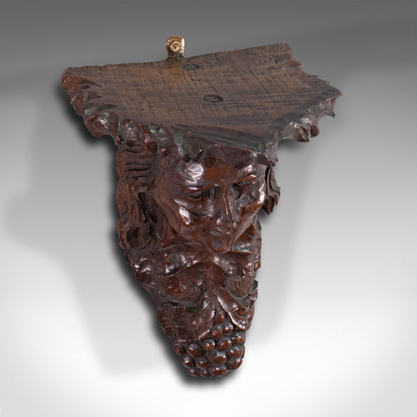Antique Decorative Sconce, American, Carved Oak, Figure, Candle Bracket, C.1800