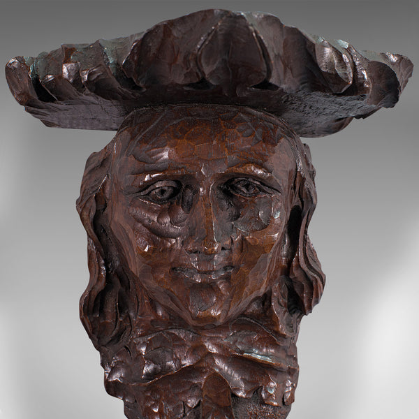 Antique Decorative Sconce, American, Carved Oak, Figure, Candle Bracket, C.1800