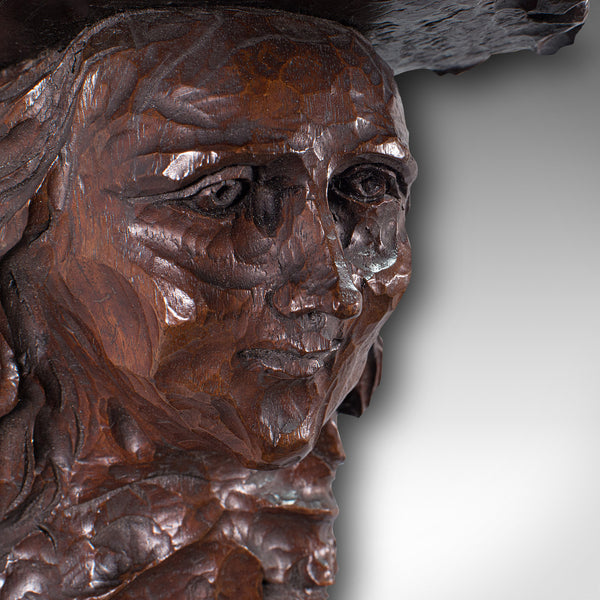 Antique Decorative Sconce, American, Carved Oak, Figure, Candle Bracket, C.1800