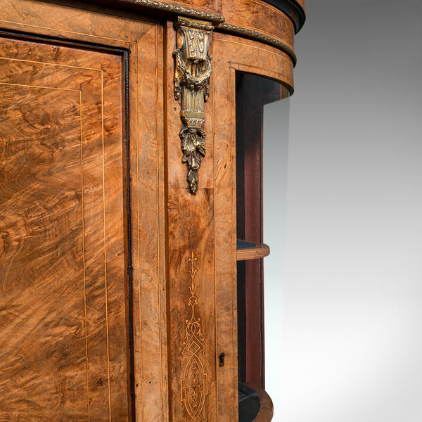 Antique Credenza, English, Burr Walnut, Sideboard, Display Cabinet, Regency
