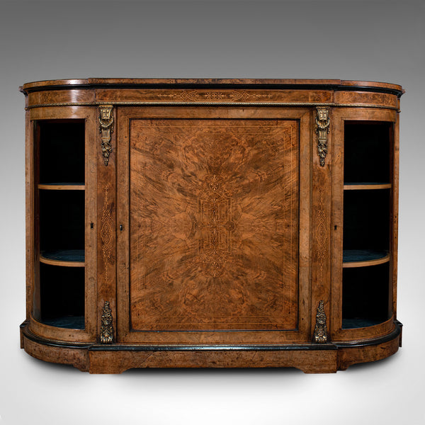 Antique Credenza, English, Burr Walnut, Sideboard, Display Cabinet, Regency