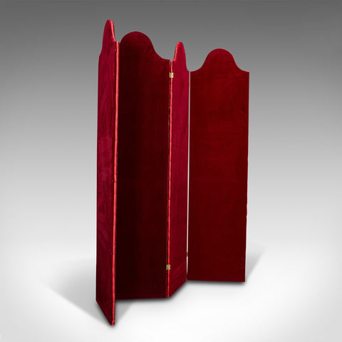 Tall Antique Room Divider, English, Velvet, Boudoir, Privacy Screen, Edwardian