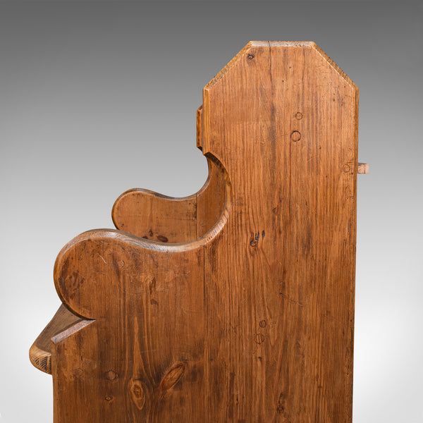 Antique Love Seat, English, Pine, Bench, Pew, Ecclesiastic Taste, Victorian