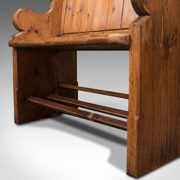 Antique Love Seat, English, Pine, Bench, Pew, Ecclesiastic Taste, Victorian