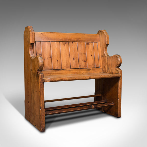 Antique Love Seat, English, Pine, Bench, Pew, Ecclesiastic Taste, Victorian