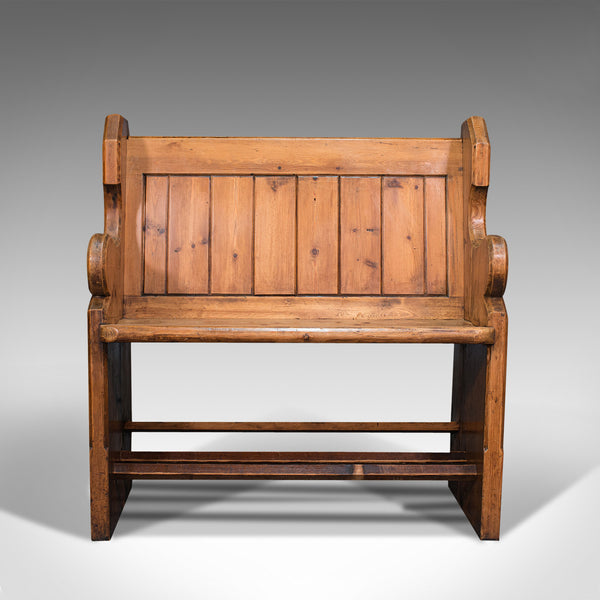 Antique Love Seat, English, Pine, Bench, Pew, Ecclesiastic Taste, Victorian