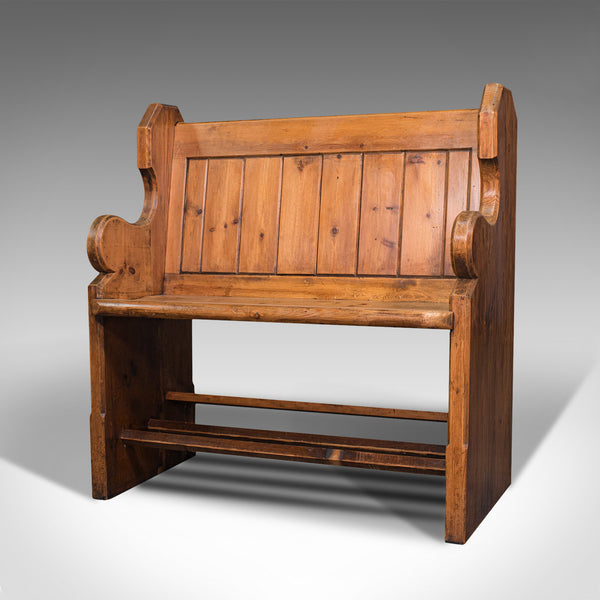 Antique Love Seat, English, Pine, Bench, Pew, Ecclesiastic Taste, Victorian