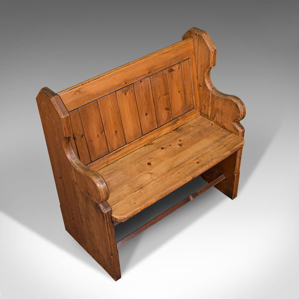 Antique Love Seat, English, Pine, Bench, Pew, Ecclesiastic Taste, Victorian