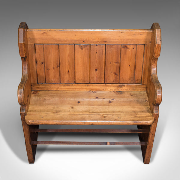 Antique Love Seat, English, Pine, Bench, Pew, Ecclesiastic Taste, Victorian