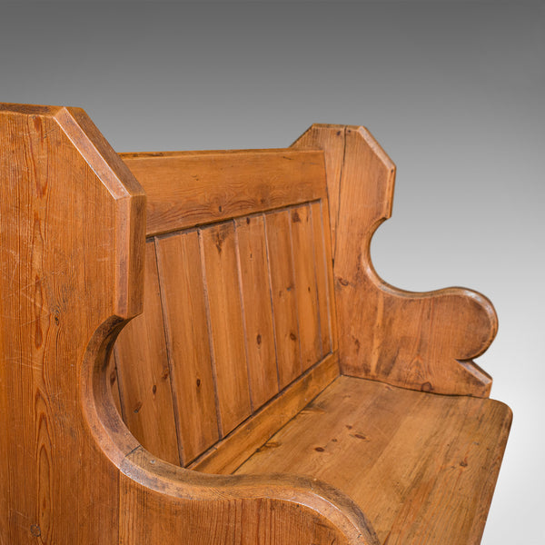 Antique Love Seat, English, Pine, Bench, Pew, Ecclesiastic Taste, Victorian