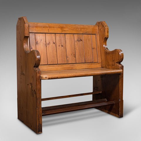 Antique Love Seat, English, Pine, Hallway Bench, Pew, Ecclesiastic, Victorian
