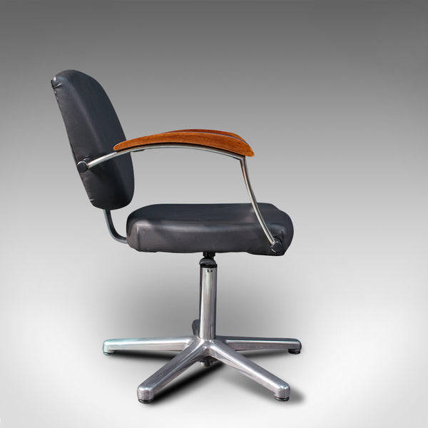 Vintage Office Chair, English, Industrial, Beech, Adjustable, Desk Seat, C.1980