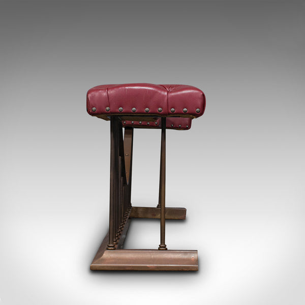 Antique Fender Seat, English, Brass, Leather, Fireside Bench, Victorian, C.1880