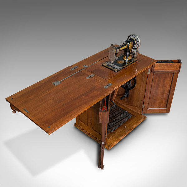 Antique Sewing Machine Cabinet, English, Walnut, Machinist Console, Circa 1920