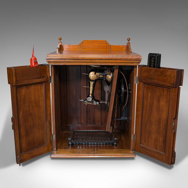 Antique Sewing Machine Cabinet, English, Walnut, Machinist Console, Circa 1920