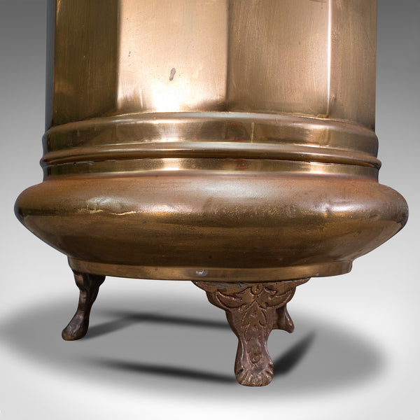 Pair Of, Antique Stick Stands, Brass, Umbrella Rack, Fireside Bin, Victorian