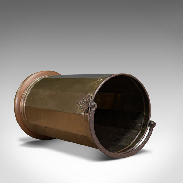 Pair Of, Antique Stick Stands, Brass, Umbrella Rack, Fireside Bin, Victorian