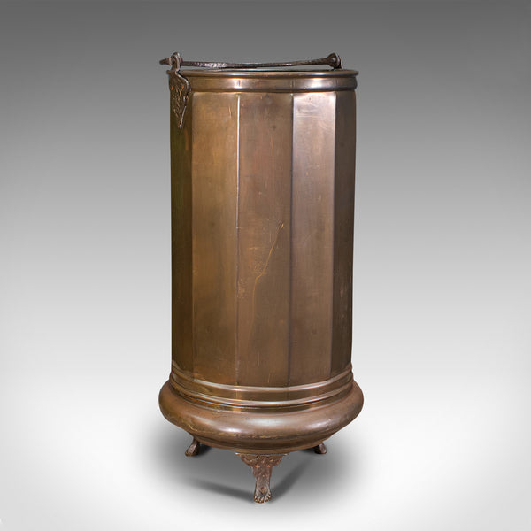 Pair Of, Antique Stick Stands, Brass, Umbrella Rack, Fireside Bin, Victorian