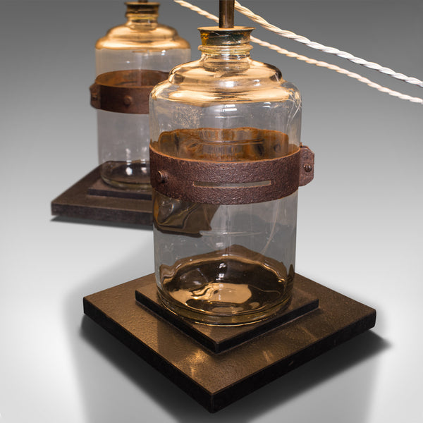 Pair Of, Antique Jar Lamps, English, Glass, Slate, Side Light, Victorian, C.1900