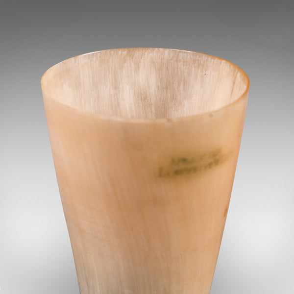 Pair Of Antique Scrimshaw Cups, Welsh, Ram's Horn, Carved Tumbler, Victorian