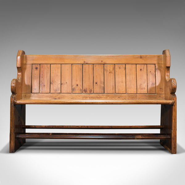 Antique Hallway Bench, English, Pine, Reception, Pew, Ecclesiastic, Victorian
