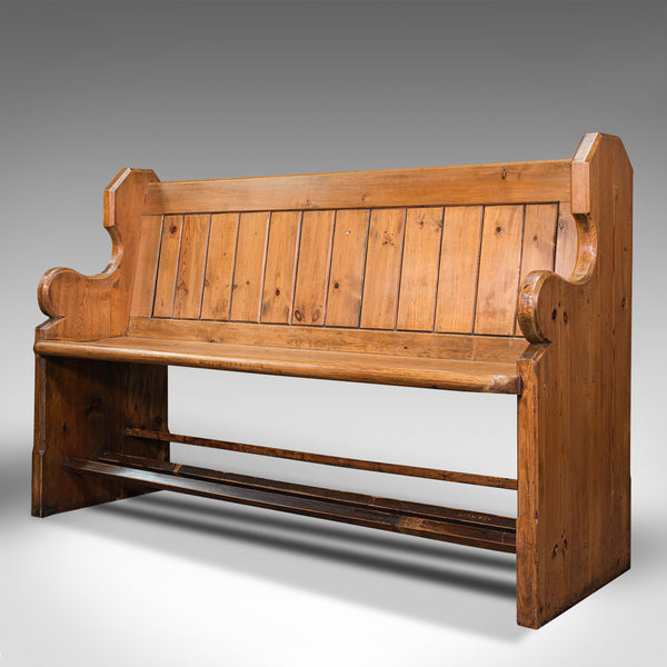 Antique Hallway Bench, English, Pine, Reception, Pew, Ecclesiastic, Victorian