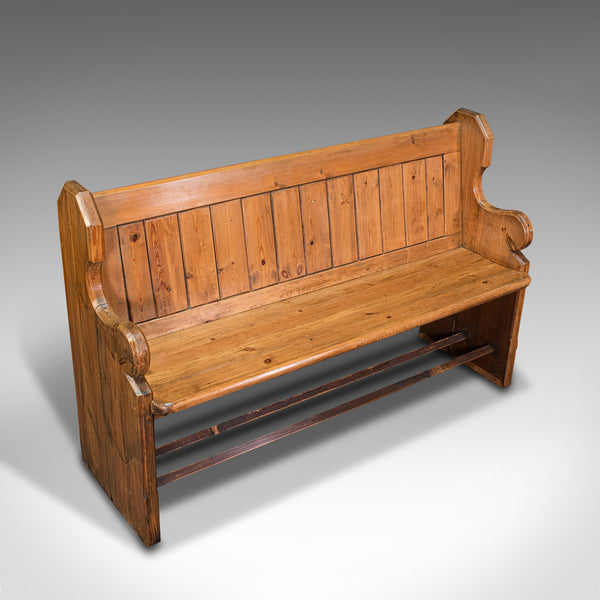 Antique Hallway Bench, English, Pine, Reception, Pew, Ecclesiastic, Victorian