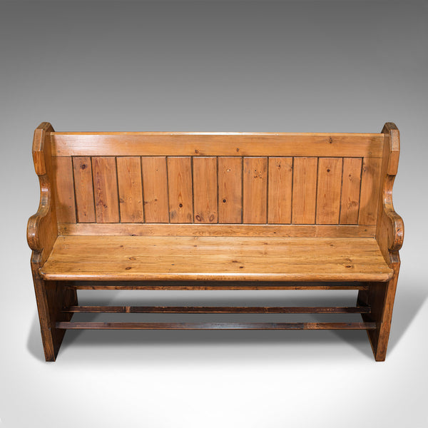Antique Hallway Bench, English, Pine, Reception, Pew, Ecclesiastic, Victorian