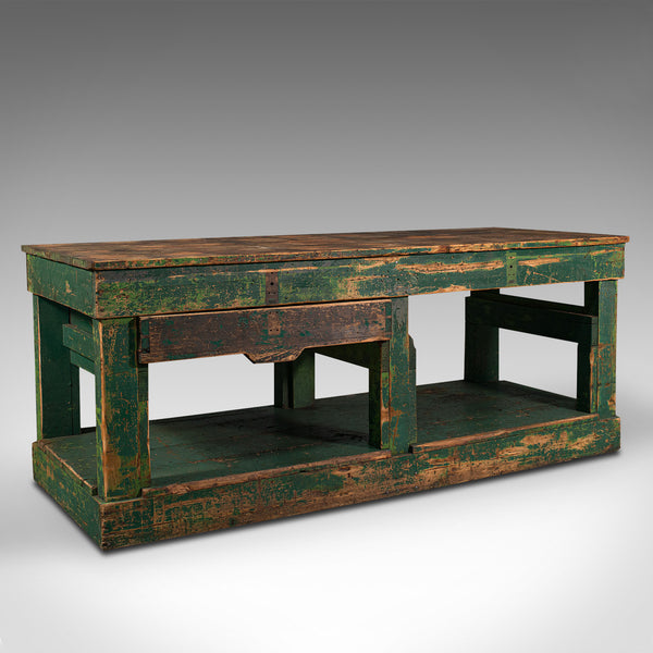 Large Antique Factory Work Table, English, Pine, Industrial, Mill, Victorian