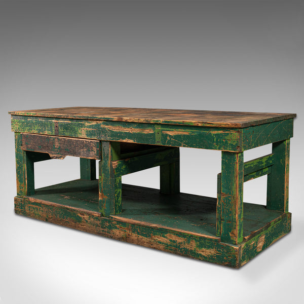 Large Antique Factory Work Table, English, Pine, Industrial, Mill, Victorian