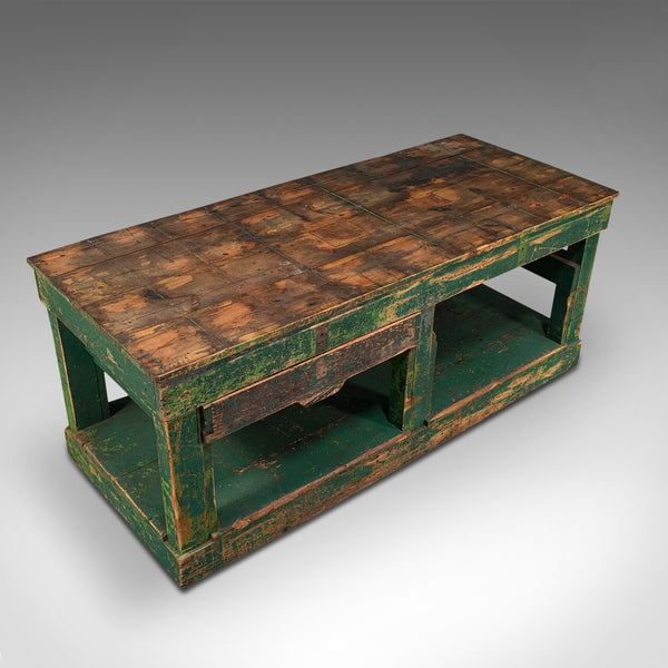 Large Antique Factory Work Table, English, Pine, Industrial, Mill, Victorian