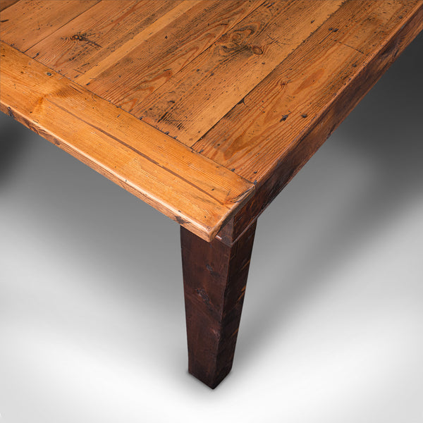 Large, 8 Seat Antique Dining Table, English, Pine, Country Kitchen, Victorian