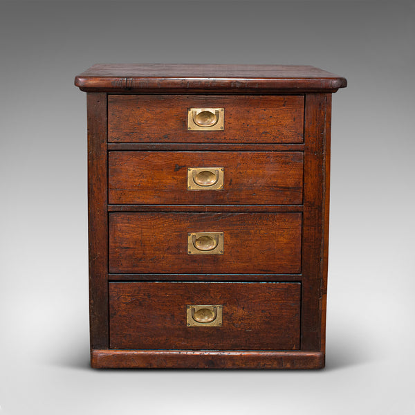 Antique Campaign Chest Of Drawers, English, Pitch Pine, Shop Retail, Victorian