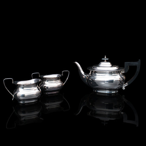 Vintage Tea Set, English, Silver Plate, Teapot, Dish, Pouring Jug, Art Deco